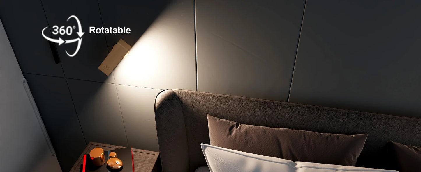 Nordic Wood Wall Lamp With 360 Rotate Dimmable Wall Sconce Touchable Magnetic For Bedroom Cordless Wall Mount Light For Reading
