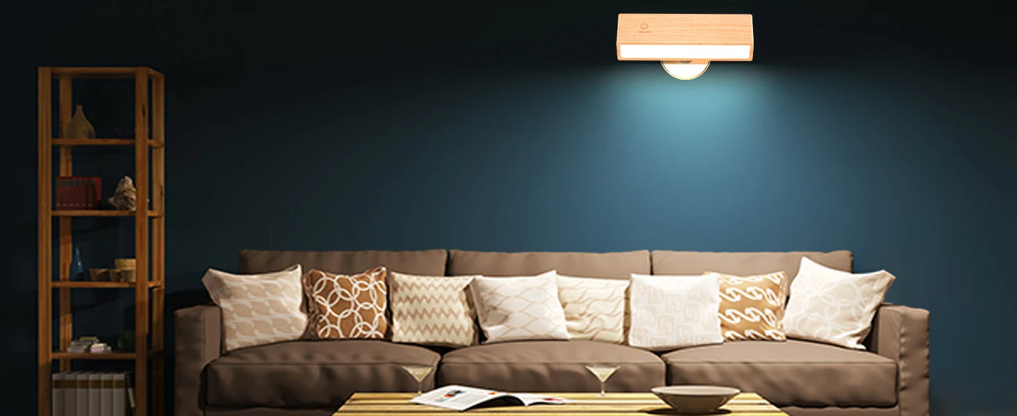 Nordic Wood Wall Lamp With 360 Rotate Dimmable Wall Sconce Touchable Magnetic For Bedroom Cordless Wall Mount Light For Reading