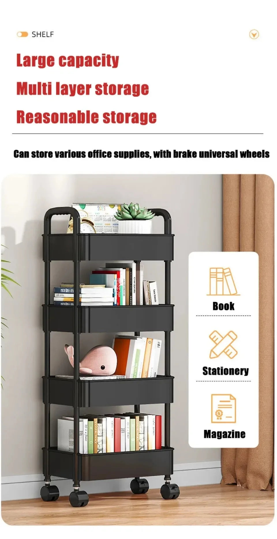 Mobile Storage Rack Trolley Bedroom Multi-Layer Storage Racks Organizer Household Kitchen Multifunctional Cart With Wheels Shelf