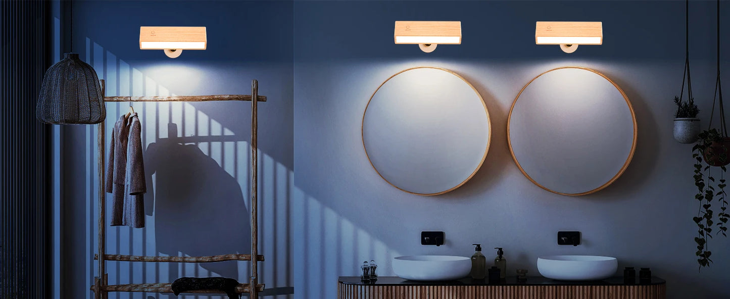 Nordic Wood Wall Lamp With 360 Rotate Dimmable Wall Sconce Touchable Magnetic For Bedroom Cordless Wall Mount Light For Reading