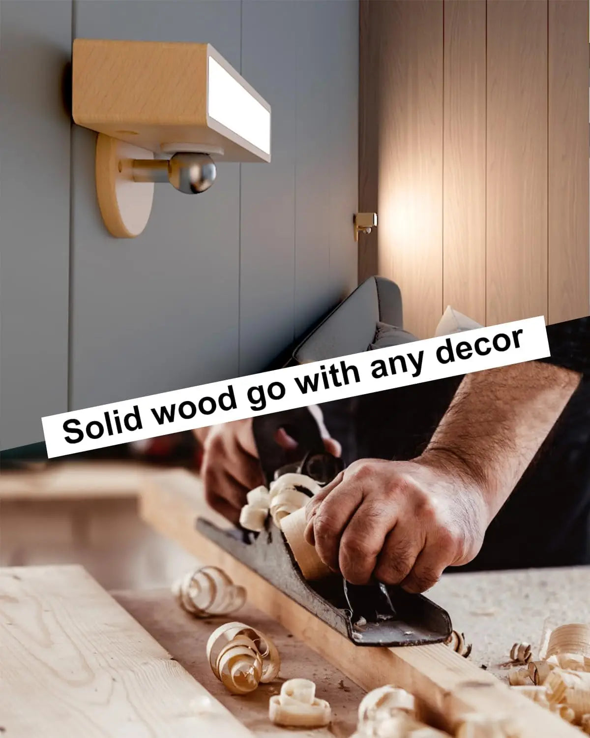 Nordic Wood Wall Lamp With 360 Rotate Dimmable Wall Sconce Touchable Magnetic For Bedroom Cordless Wall Mount Light For Reading
