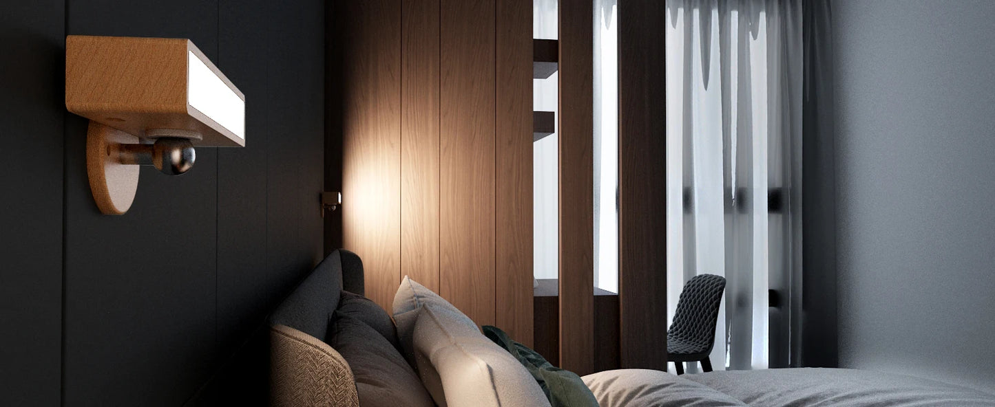 Nordic Wood Wall Lamp With 360 Rotate Dimmable Wall Sconce Touchable Magnetic For Bedroom Cordless Wall Mount Light For Reading