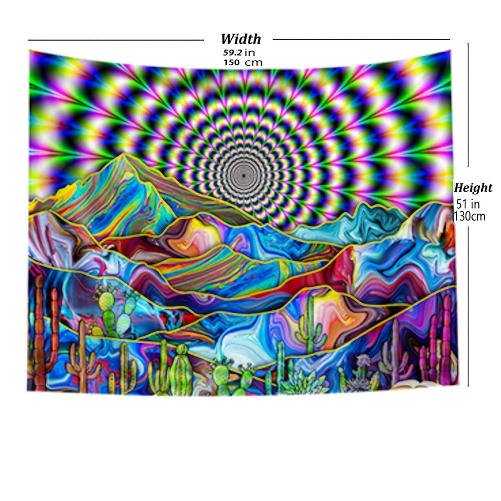 Colorful Psychedelic Mountain Tapestry: Modern Abstract Art for Bedroom or Living Room