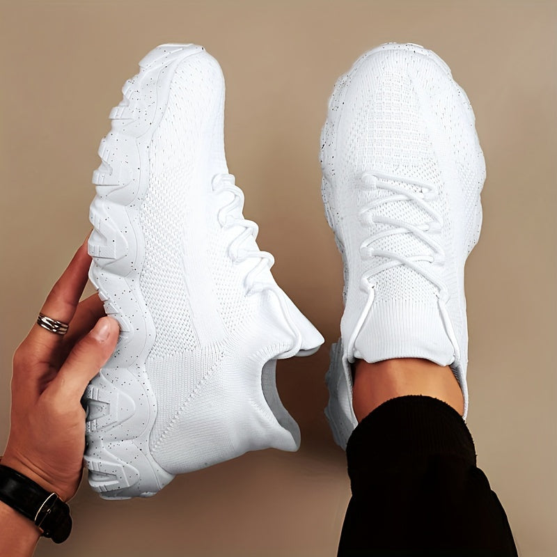 Men'S Casual Sneakers - Breathable Knit Upper, Geometric Pattern, Lace-Up Closure, Durable Rubber Sole, Comfortable Fabric Lining for Spring Sports & Casual Attire, Athletic Footwear | Geometric Pattern Shoes | Knit Construct