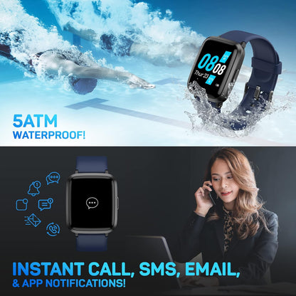 Pro-Fit Go Veryfitpro Smart Watch Activity Fitness Tracker Heart Rate Blood Oxygen Blood Pressure & Sleep Monitor Calorie Counter Pedometer Compatible with Iphone Samsung & Android (ID205U) (Blue)