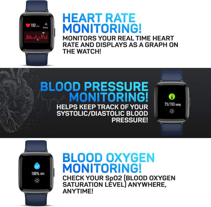 Pro-Fit Go Veryfitpro Smart Watch Activity Fitness Tracker Heart Rate Blood Oxygen Blood Pressure & Sleep Monitor Calorie Counter Pedometer Compatible with Iphone Samsung & Android (ID205U) (Blue)