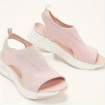 [Knitted Sandals] Lightweight Women's Knitted Cut-out Sandals | Solid Color Open Toe Slip On Shoes, Wedge Shoes