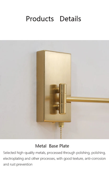 New Swing Arm Wall Lamp Nordic Bedroom Bedside Study Living Room Vinatge Brass Led Wall Sconce Creative Creamic Wall Lights
