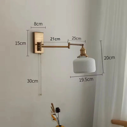New Swing Arm Wall Lamp Nordic Bedroom Bedside Study Living Room Vinatge Brass Led Wall Sconce Creative Creamic Wall Lights
