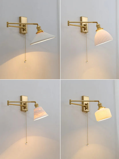 New Swing Arm Wall Lamp Nordic Bedroom Bedside Study Living Room Vinatge Brass Led Wall Sconce Creative Creamic Wall Lights
