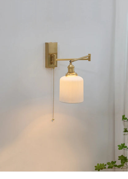 New Swing Arm Wall Lamp Nordic Bedroom Bedside Study Living Room Vinatge Brass Led Wall Sconce Creative Creamic Wall Lights