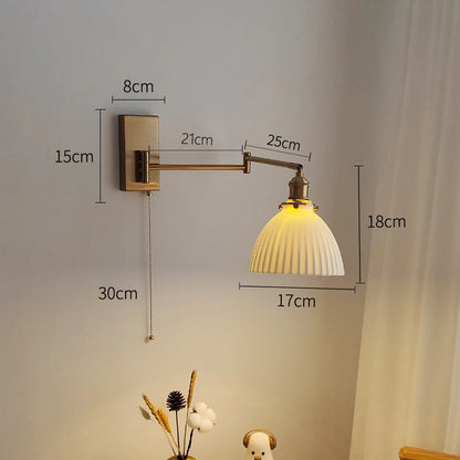 New Swing Arm Wall Lamp Nordic Bedroom Bedside Study Living Room Vinatge Brass Led Wall Sconce Creative Creamic Wall Lights