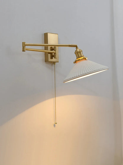 New Swing Arm Wall Lamp Nordic Bedroom Bedside Study Living Room Vinatge Brass Led Wall Sconce Creative Creamic Wall Lights