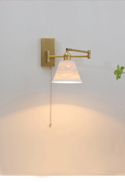 New Swing Arm Wall Lamp Nordic Bedroom Bedside Study Living Room Vinatge Brass Led Wall Sconce Creative Creamic Wall Lights